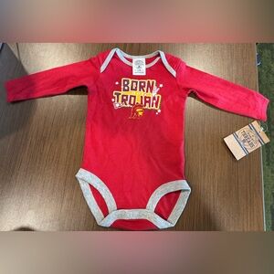 Rivalry Threads Red "Born Trojan" Long-Sleeve Baby Bodysuit with Gray Trim